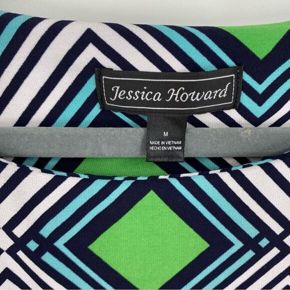 Jessica Howard Women’s Shoer Cap Sleeve Geometric Print Jersey Knit Mini Dress M - Picture 2 of 3